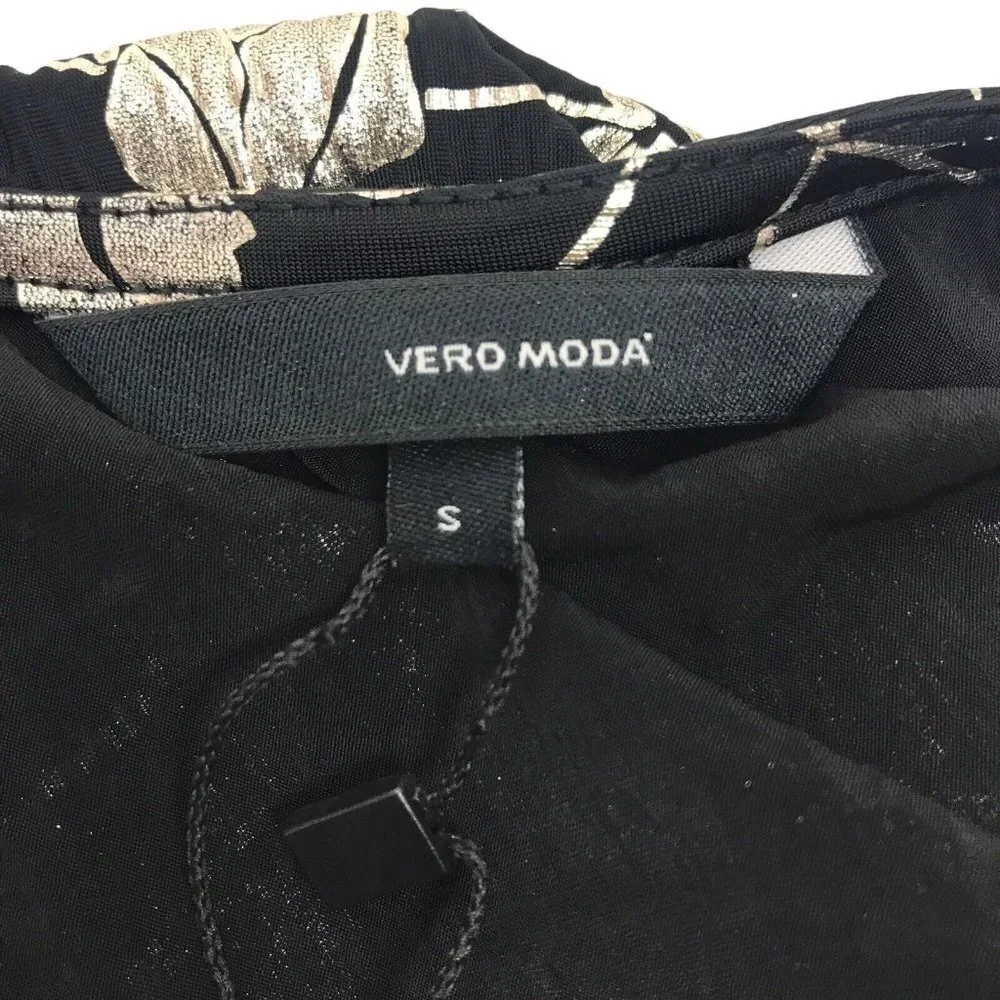NWT Vero Moda Womens Floral A-Line Dress Metallic Long Sleeve VNeck Mini Dress S
